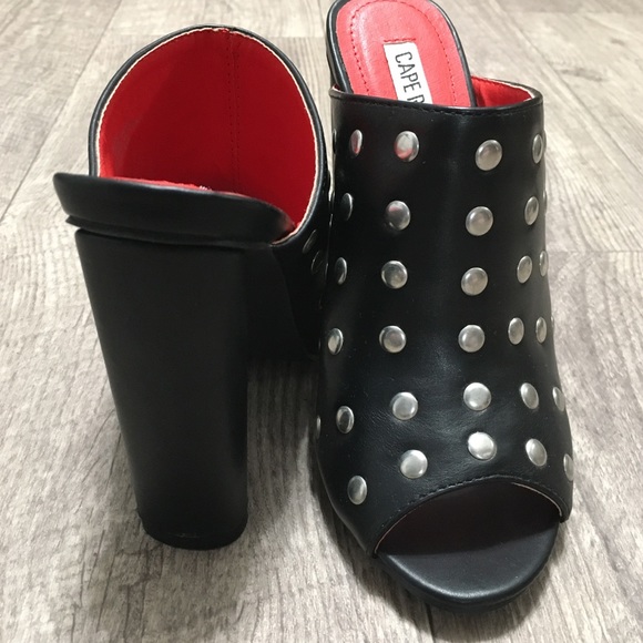 NWB Quinn Black Studded Peep-Toe Heeled Mules - Picture 7 of 9